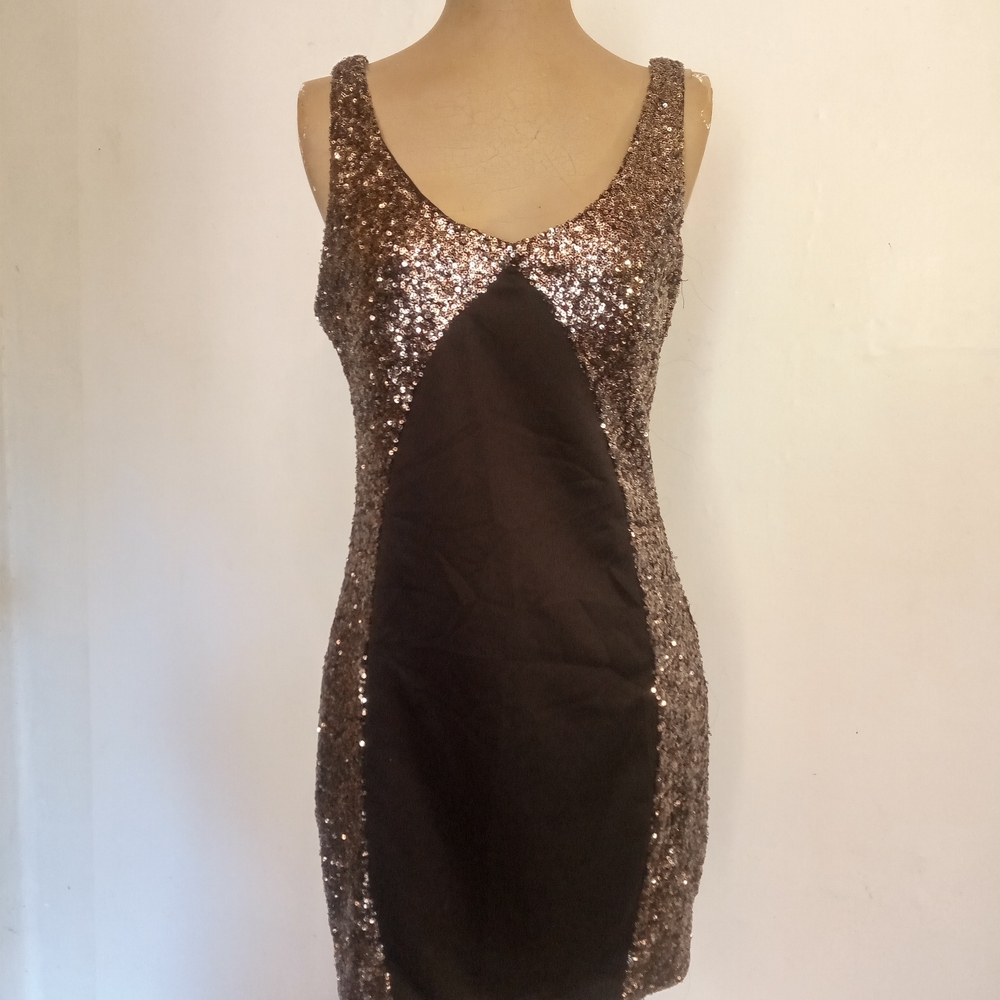 Black Label Sequin Mini Dress - Bronze and Black